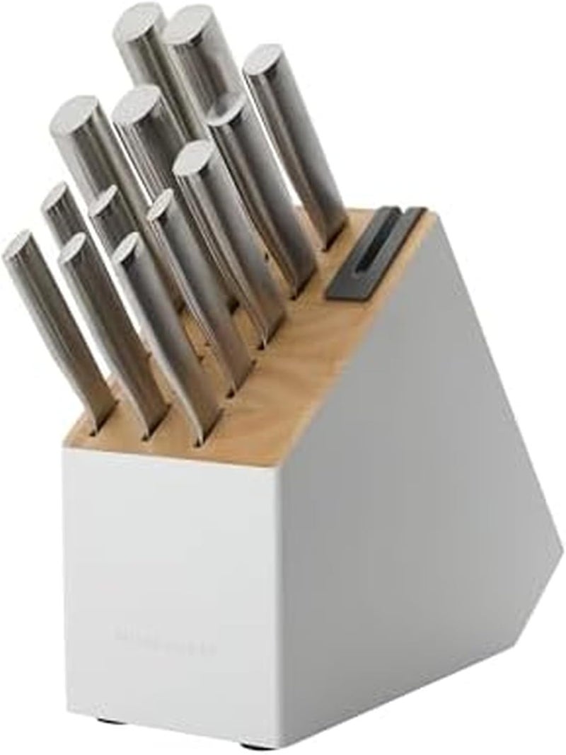 KitchenAid Slim Two-Tone Knife Block Set with Built-In Knife Sharpener, High Carbon Stainless Steel Kitchen Knives, Sharp Kitchen Knife Set with Block, 14-Piece, White - Image 1